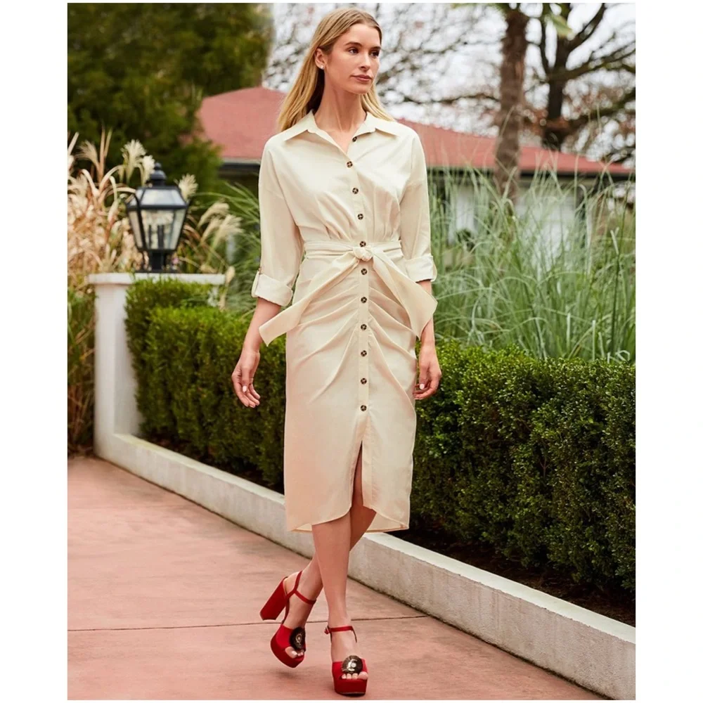 Antonio Melani Roxanne Natural Tie Waist Shirt Dress NWT - Picture 7 of 8